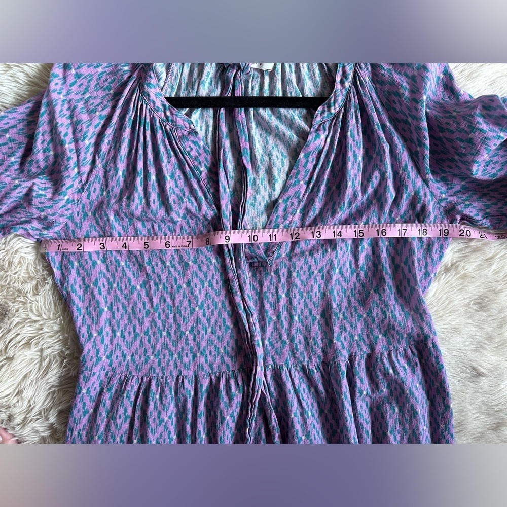 Xirena Olsen Tiered Cotton Midi Dress in Bloomfield Purple Teal Print Size M - Picture 14 of 16